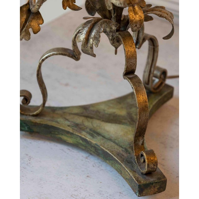 Metal Pair Of Italian Candelabra 20th Century Silver-leaf Wrought Iron Foliate Lamps For Sale - Image 7 of 15