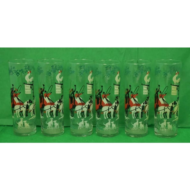 Glass 1960s Vintage White Cock Stage Coach Inn High-Ball Glasses - Set of 6 For Sale - Image 7 of 7