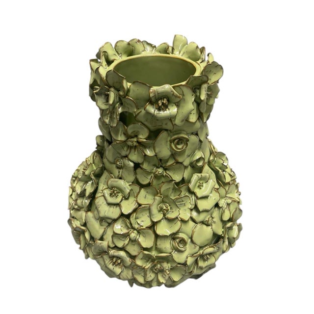 A captivating vintage ceramic vase featuring an extraordinary all-over encrustation of hand-formed blossoms. Finished in a...