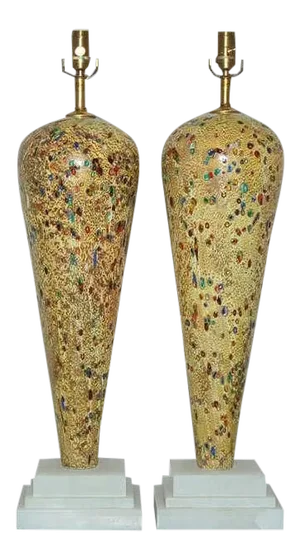 Vintage Murano Jewel Encrusted Lamps Yellow