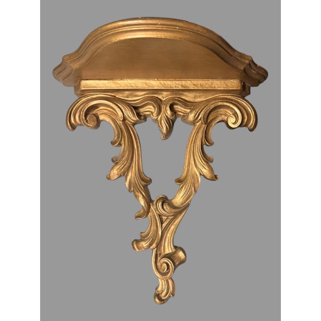 Pair of Vintage Ornate Gilt Decorated Syroco Wood Wall Hanging Display Shelves For Sale - Image 6 of 7
