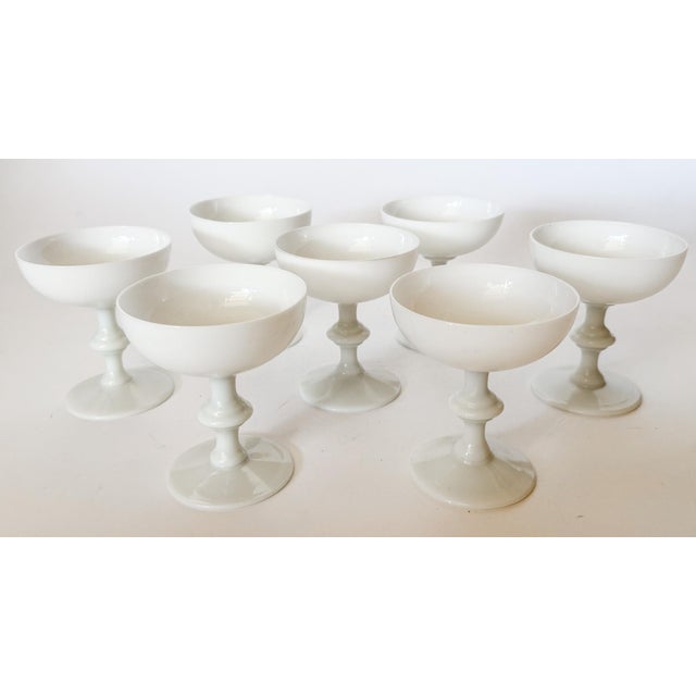Portieux Vallerysthal Vintage Portieux Vallerysthal French White Opaline Coupes, Set of 7 For Sale - Image 4 of 12