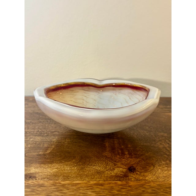 Murano Vintage Murano Art Glass Bowl, Gold Flake White Cased Italian Centerpiece For Sale - Image 4 of 8