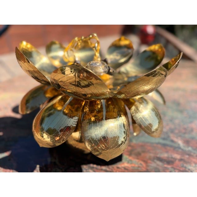 Vintage Hollywood Regency Tommi Parzinger style medium brass lotus pedant fixture with Art Nouveau influence by Feldman...