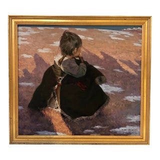 Seated Child Portrait Oil Painting For Sale