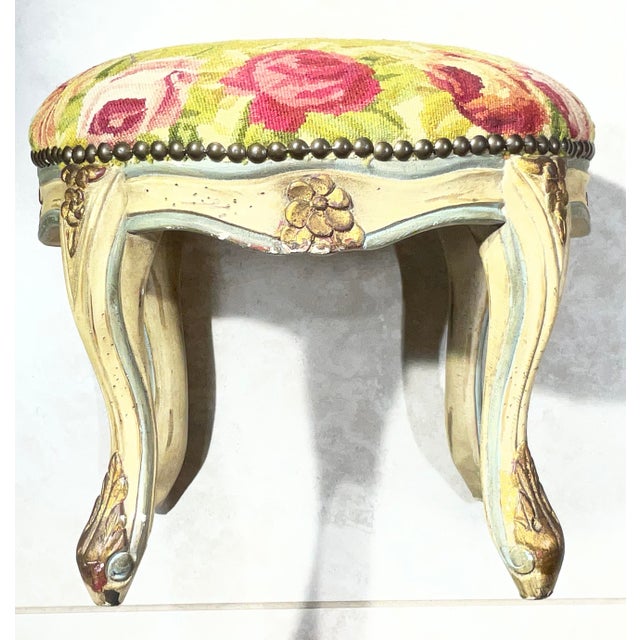 Vintage French Tapestry Footstool – Hand-Made Rooster & Floral Needlepoint. For Sale - Image 13 of 14