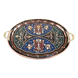 Hand Carved Flower Floral Table Tray with Handles For Sale