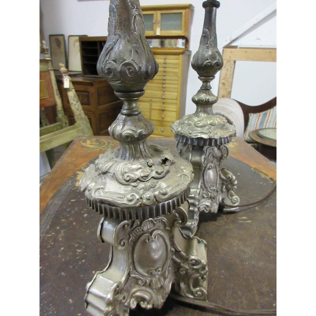 Vintage European Baroque Style Silvered Altar Candlestick Table Lamps - Pair For Sale - Image 6 of 6