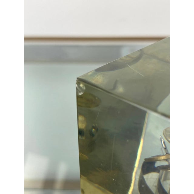 Acrylic Paperweight Cube Sculpture With Clock Parts by Pierre Giraudon, 1970s For Sale - Image 12 of 13
