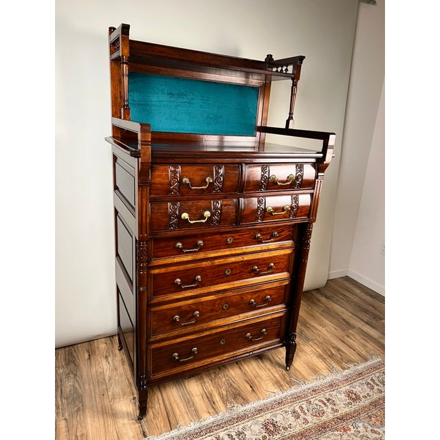 Antique Victorian Aesthetic Movement Mahogany Four Over Four Gentlemen’s Chest C. 1880 For Sale - Image 4 of 13