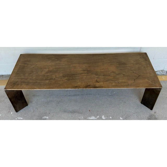 Original retail $2058, stylish Modern Antique Brass Indoor/Outdoor Coffee Table, showroom floor sample