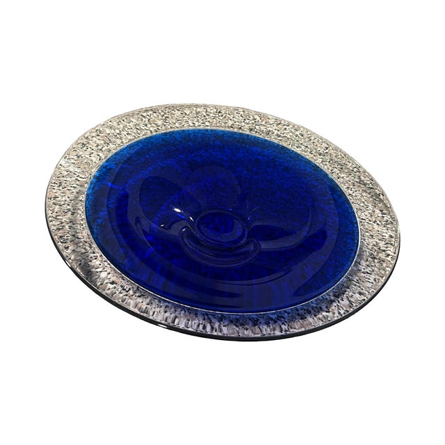 1980s Vintage Maleras Sweden Crystal Art Glass Bowl Cobalt Blue Original Box Swedish MCM Art Glass Catchall For Sale - Image 5 of 10