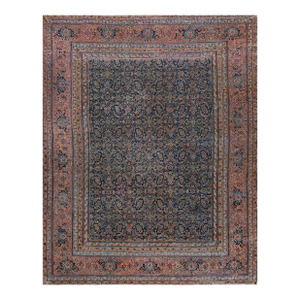 Supreme Dark Blue Ground Color With Small Rosettes in a Geometric Design Antique Persian Herat Rug
