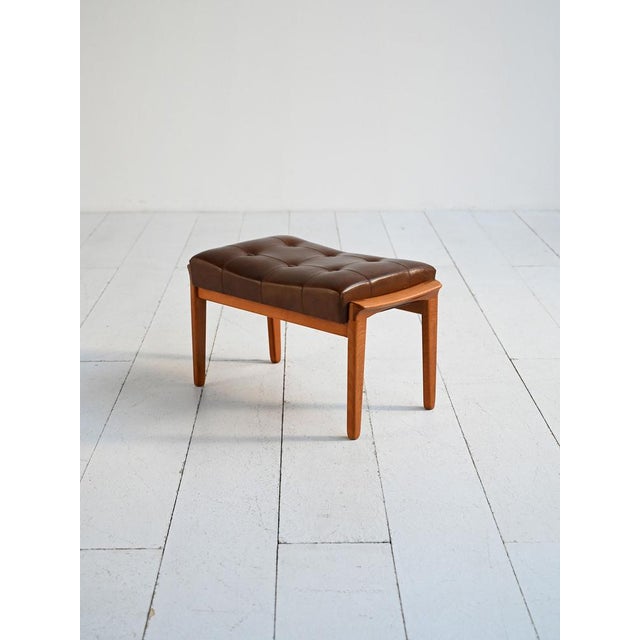 Vintage stool with a beech wood frame and a padded, buttoned leather seat. Made by Bröderna Andersson, Sweden, 1960s....