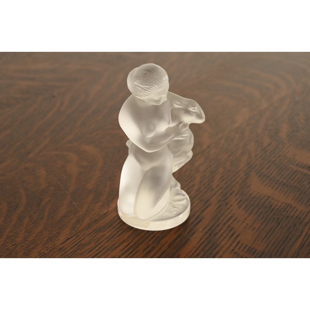 Mid 20th Century Lalique Lady Diane With Fawn Art Deco Frosted Crystal Figurine For Sale - Image 5 of 11