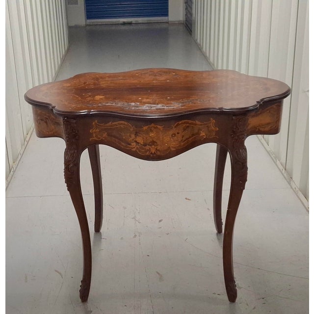 Early 20th Century Louis XV Style Marquetry Mahogany Inlaid Center Table For Sale - Image 11 of 13
