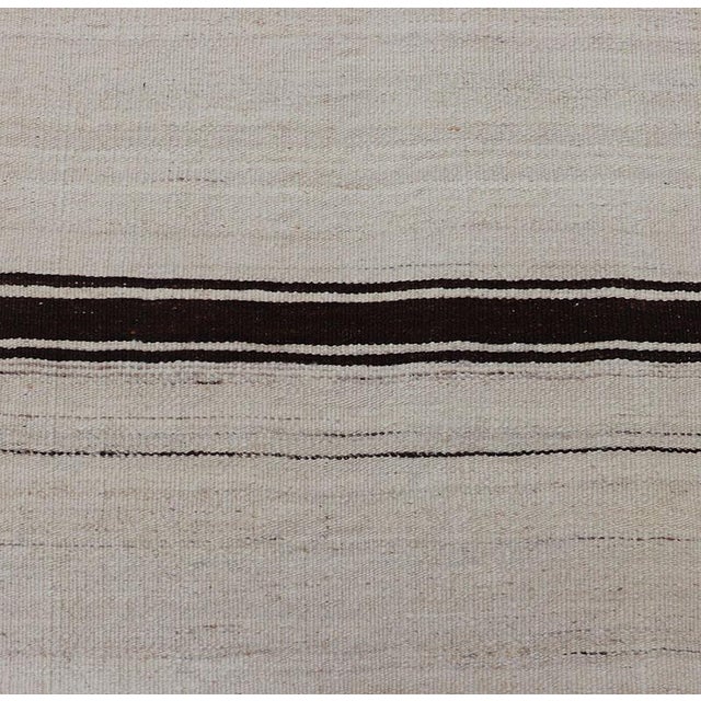 Textile Vintage Turkish Kilim Small Runner With Ivory and Dark Brown Stripes 2'0 X 7'10 For Sale - Image 7 of 11