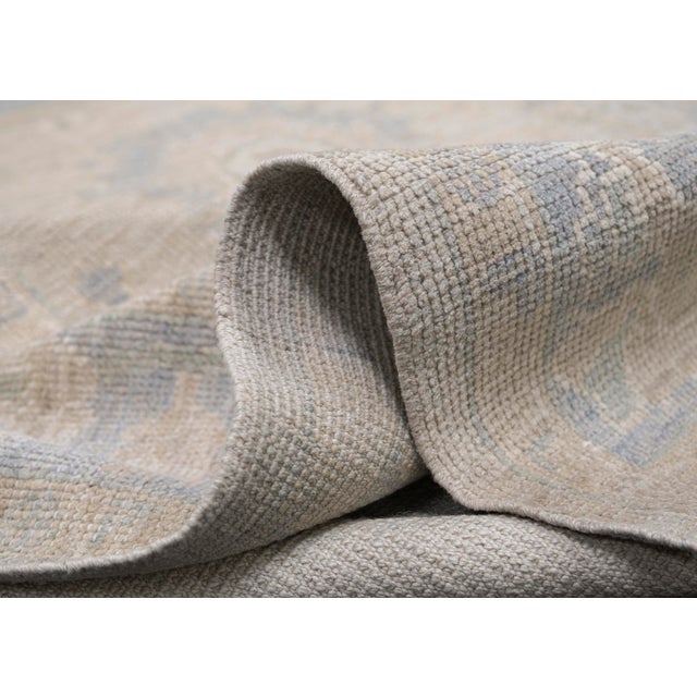 Turkish Oushak Rug Taupe, Beige & Blue Handwoven Wool Rug 5'2" X 7' For Sale In Houston - Image 6 of 9