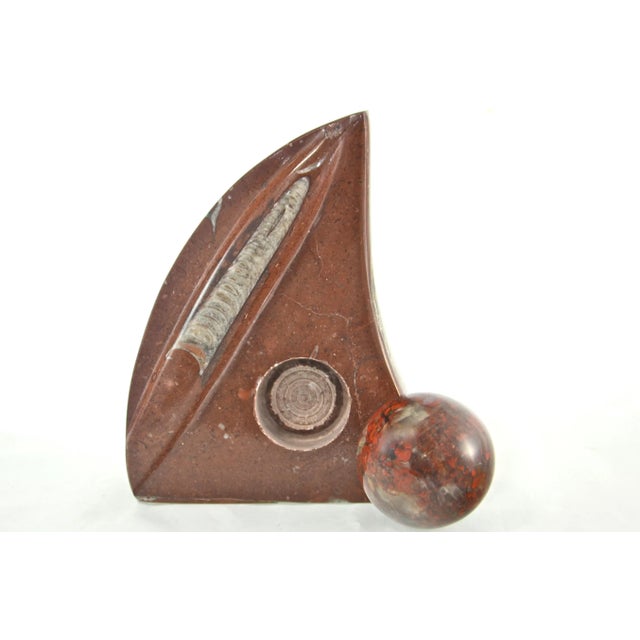 1980s Red Fossil Stone Wedge with Sphere For Sale - Image 5 of 6