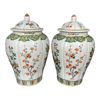 Mid 20thC Chinese Famille Verte Porcelain Vases - Pair For Sale