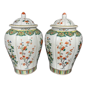 Mid 20thC Chinese Famille Verte Porcelain Vases - Pair