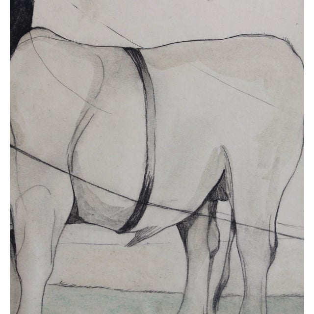 Germaine Hageman, Idyllic Landscape with Ox and Figures, 1940s, Pencil and Gouache on Paper, Framed For Sale - Image 13 of 17