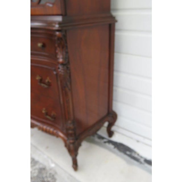 Early 1900s Homer Bros Tall Carved Inlay China Display Cabinet Cupboard 6136 For Sale - Image 15 of 18