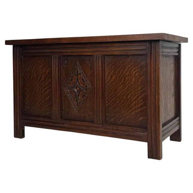 Antique English Edwardian Oak Blanket Box For Sale - Image 13 of 13
