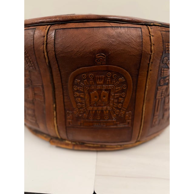 Vintage Peruvian Hand-Tooled Leather Ottoman For Sale - Image 13 of 17