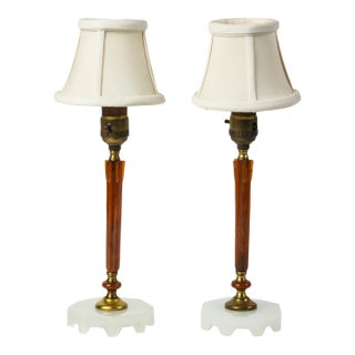 1930s Art Deco Amber Bakelite Boudoir Lamps - a Pair For Sale