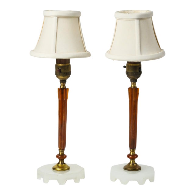 1930s Art Deco Amber Bakelite Boudoir Lamps - a Pair For Sale