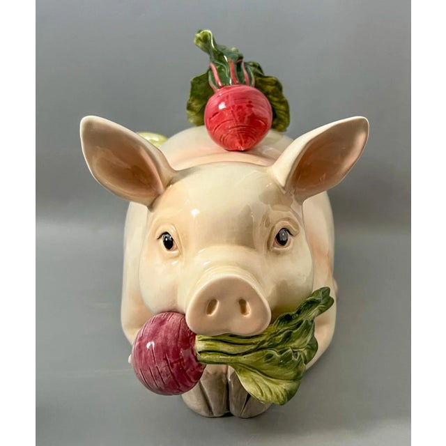 Charming and whimsical pig tureen made in the late 20th century by Fitz and Floyd. Impressive size and lovely details on...