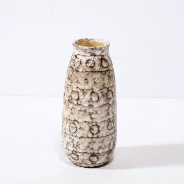 Mid-Century Modern Mid-Century Modernist White and Earth Toned Ceramic Vase With Spotted Banding For Sale - Image 3 of 13