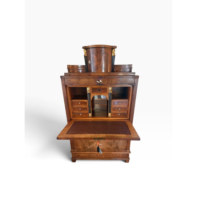 Antique Empire Flame Mahogany Drop Front Secretary Desk For Sale - Image 4 of 4