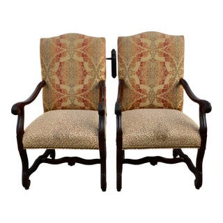 Laneventure Wood Arm Chairs Tudor Style Carved Stretcher Base Vintage Pair For Sale