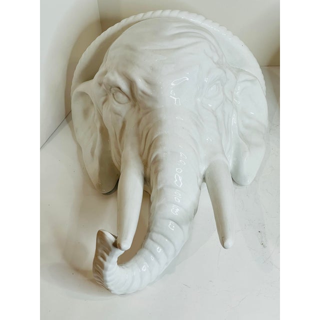 Chinoiserie Vintage Italian Palm Beach Chinoiserie White Glazed Elephant Wall Brackets a Pair For Sale - Image 3 of 7