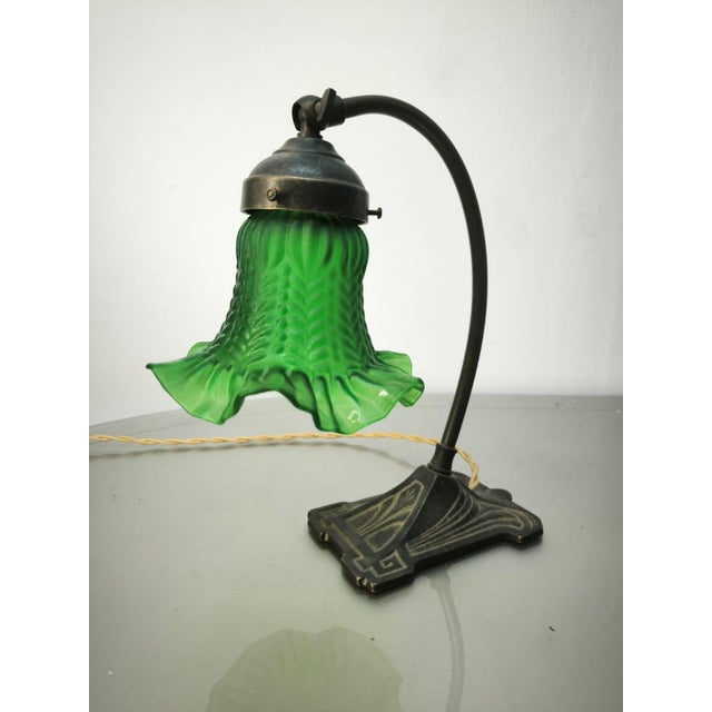 Metal Brass Table Lamp with Green Glass, 1960s For Sale - Image 7 of 8