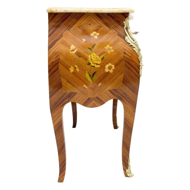 Antique Louis XV Style Wood and Brass Chest of Drawers with Marble Top For Sale - Image 6 of 9
