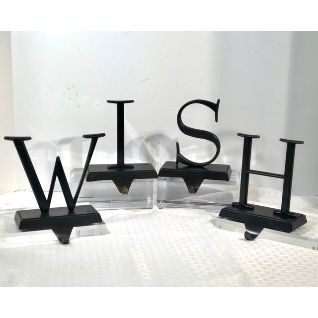 Set Of 4 Mantle Christmas Stocking Holders Wish Black Metal Letters Chairish