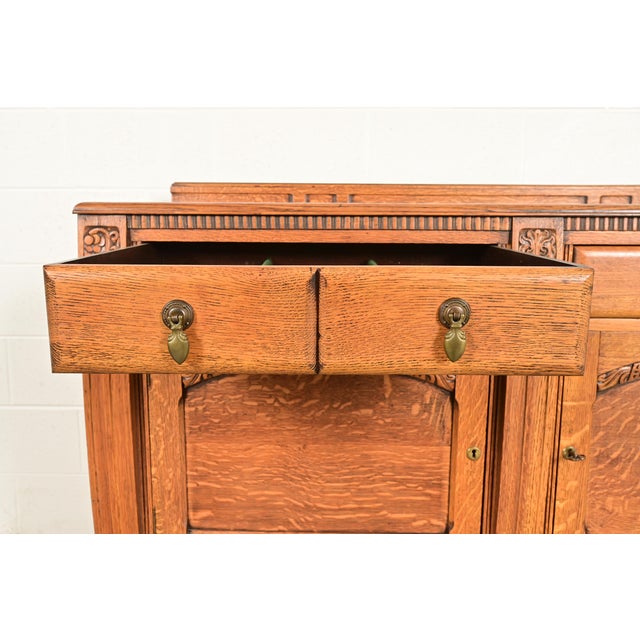 Brown Berkey & Gay Style Antique English Jacobean Carved Oak Sideboard Buffet or Bar Cabinet, Circa 1920s For Sale - Image 8 of 16