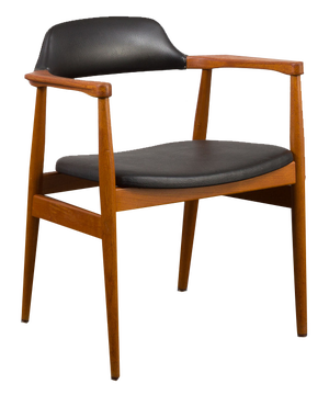 Vintage Danish Teak Chair in Black Vinyl Fabric, 1950s