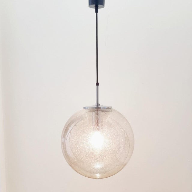 Mid-Century Modern Mid-Century Bubbled Glass & Chrome Globe Pendant/Ceiling Light From Limburg, Germany, 1970s For Sale - Image 3 of 8