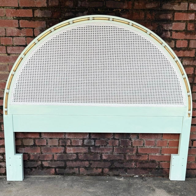 Ficks Reed 1970s Parcel Gilt Faux Bamboo Arched Queen Headboard - Newly Painted For Sale - Image 4 of 13