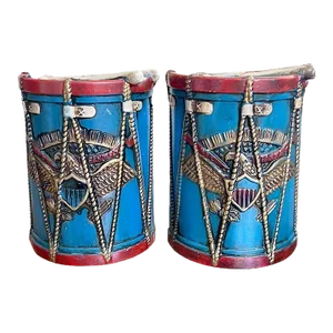 Vintage Americana Federal Eagle Drum Bookends in Red White and Blue - Set of 2