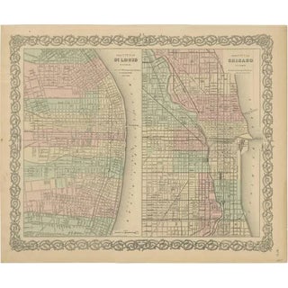 Antique Map of St. Louis and Chicago, 1855 For Sale