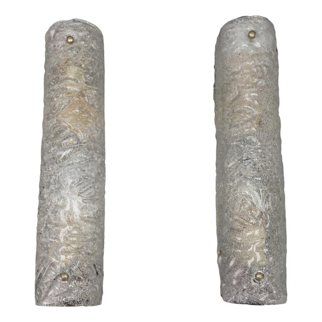 Mid-Century Modern Ice Glass Wall Sconces with Sockets, 1970s, Set of 2 For Sale