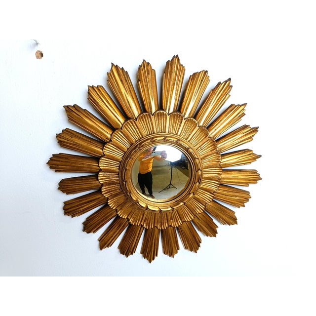 Plastic Vintage Gilt Sunburst Mirror, 1960s For Sale - Image 7 of 15