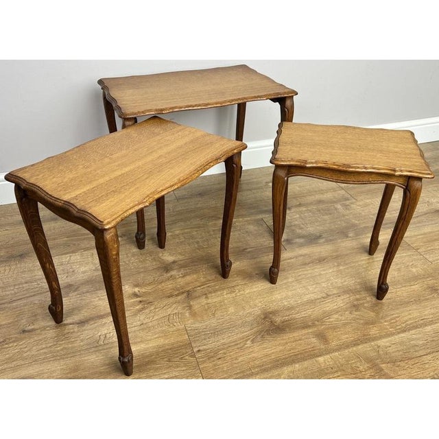 Vintage French Louis Oak Nesting Tables, Set of 3 For Sale - Image 11 of 13