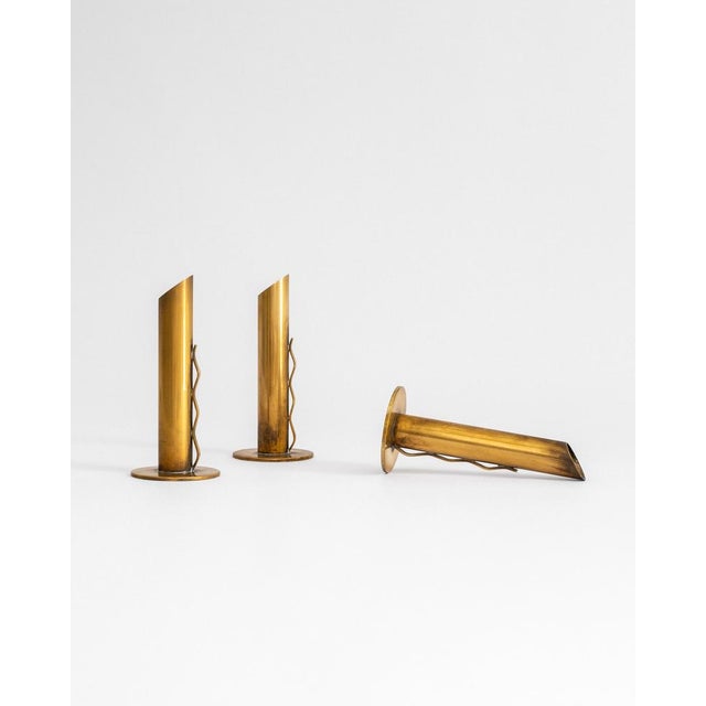 Mid-Century Modern Mid-Century Modern Patinated Brass Vases from Ystad-Metall, 1950s, Set of 3 For Sale - Image 3 of 7