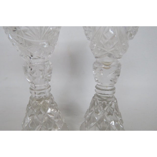 1940s Bohemian Crystal Salt and Pepper Shaker Pair of 2 Pedestal Base Cut Glass For Sale - Image 10 of 12